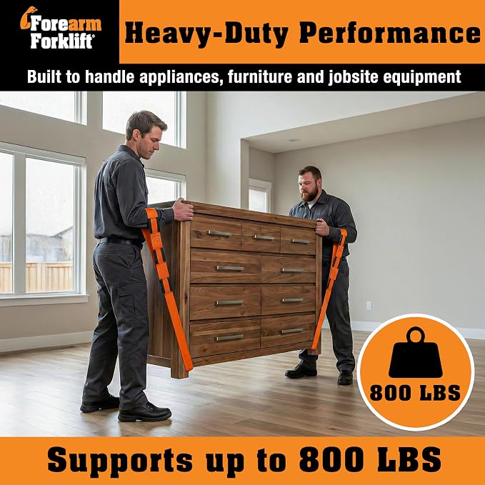 Forearm Forklift Furniture Moving Straps – 2-Person Lifting Strap for Moving Furniture, Appliances, Heavy Duty Carrying for Heavy Objects up to 800 lbs, Orange