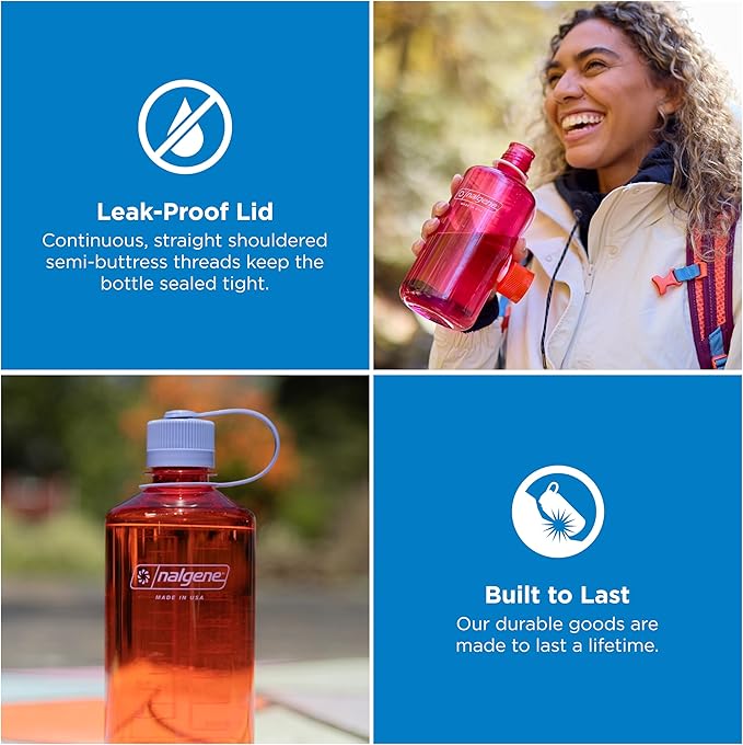 Nalgene 32 oz Narrow Mouth Water Bottle, Marmalade Orange | BPA-Free, Durable & Lightweight, Leak Proof, Dishwasher Safe, Large Reusable Plastic Bottle for Hiking, Gym, Work & Travel