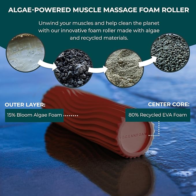 Oceanfoam Ripple Travel Foam Roller (11" x 3.35") Firm Mini Foam Roller for Physical Therapy, Deep Tissue Massage, Back Pain - High Density, Ergonomic Wave Textured - Yoga, Pilates, Exercise (Maroon)