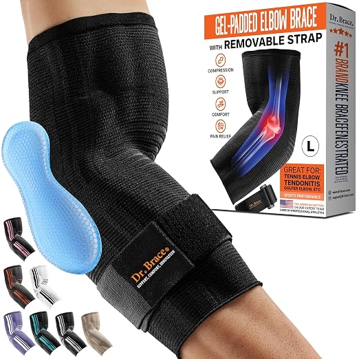 DR. BRACE® Elite Elbow Brace Support, Breathable Elbow Compression Sleeve with Gel Pad for Golfer's, Tennis Elbow & Tendonitis Treatment & Pain Relief