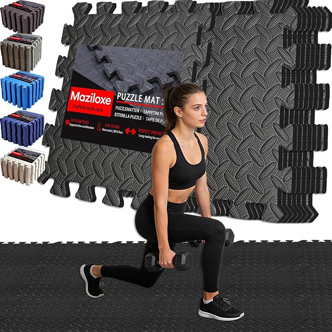 Gym Flooring for Home Gym, 18 PCS Anti-Slip Interlocking Foam Floor Tiles, 12.6"x12.6"x0.4" EVA Exercise Mats, Puzzle Floor Mat For Workout, Yoga, Kids Play Area, Treadmill, Garage