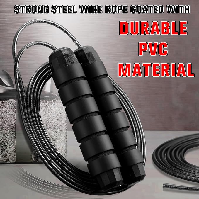 Jump Ropes for Fitness with Ball Bearings Speed Jumping Adjustable Skipping Rope with Foam Handles Exercise Stuffer for Men Women Cardio Training Slim Body