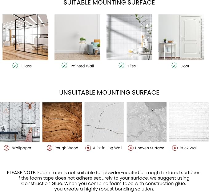 Wall Mirrors, 12''x 10'' Glass Wall Mirror Tiles (8 PCS), Large Full Body Mirror for Home Gym, Bedroom, Door, Bathroom, Frameless Mirror Tiles (Glass - 12'' x 10'' - 8PCS)