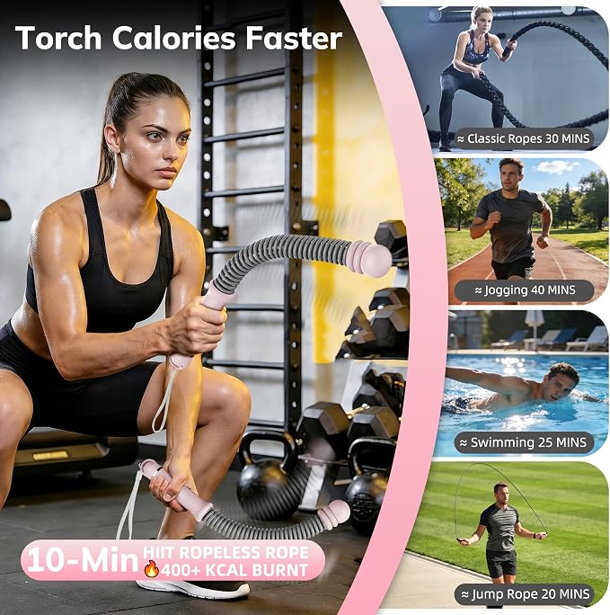 Upgrade Weighted Ropeless Battle Ropes, Adjustable Cordless Battle Rope – Portable Battle Ropes for Home Gym Workout, HIIT & Cardio Full Body Training Exercise Rope for Strength Training Men & Women