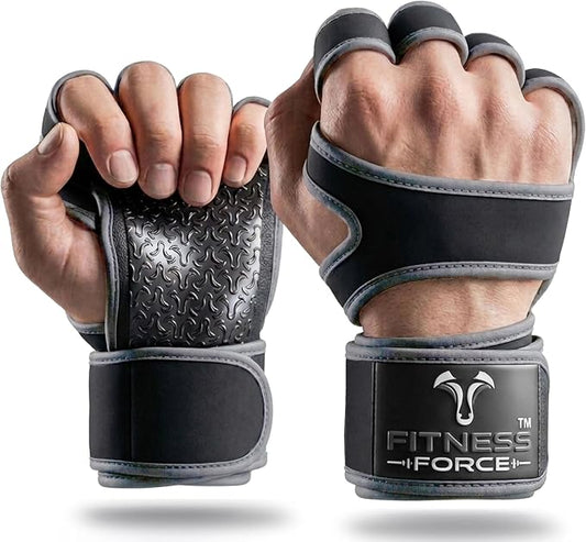 FITNESS FORCE Ventilated Weight Lifting Workout Gloves for Men & Women | Gym Gloves for Men & Women with Built-in Wrist Wraps for Men, Exercise Gloves for Weightlifting, Cycling & Cross Training
