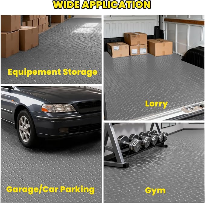 4x10 FT Garage Floor Mat, 2.8mm Thickened (Gray) | Diamond Plate PVC Rubber Flooring Roll Covering Non-Slip Floor Protector for Under Car Parking/Garage/Warehouse/Gyms/Trailer