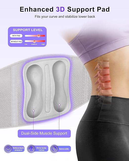Dual X-Back Brace for Lower Back Pain Relief with Bionic Support System, 8X Powerful Lumbar Support Belt for Men Women, Back Support Belt with 3D Pad, Breathable Back Support Brace with Adjustable Strap for Sciatica,Gray Purple,3X-Large(Waist:55.1-61 I...