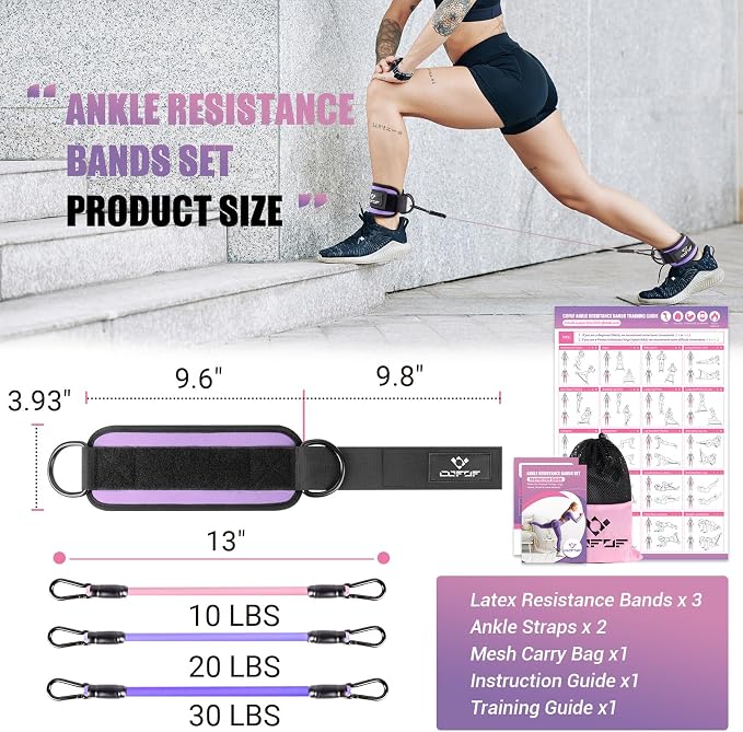 Ankle Resistance Bands with Cuffs, Leg Exercise Equipment with Poster | Ankle Bands for Working Out, Kickbacks Hip, Leg Glute, Resistance Workout Equipment for Women