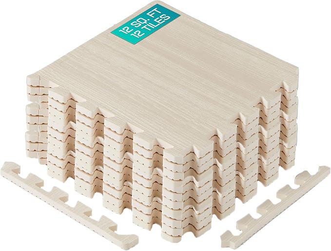 Yes4All EVA Interlocking Mats, Puzzle Floor Tiles, Foam Floor Padding with Border for Furniture, Home Space, Living Room, Garage 11,22,32 SQFT