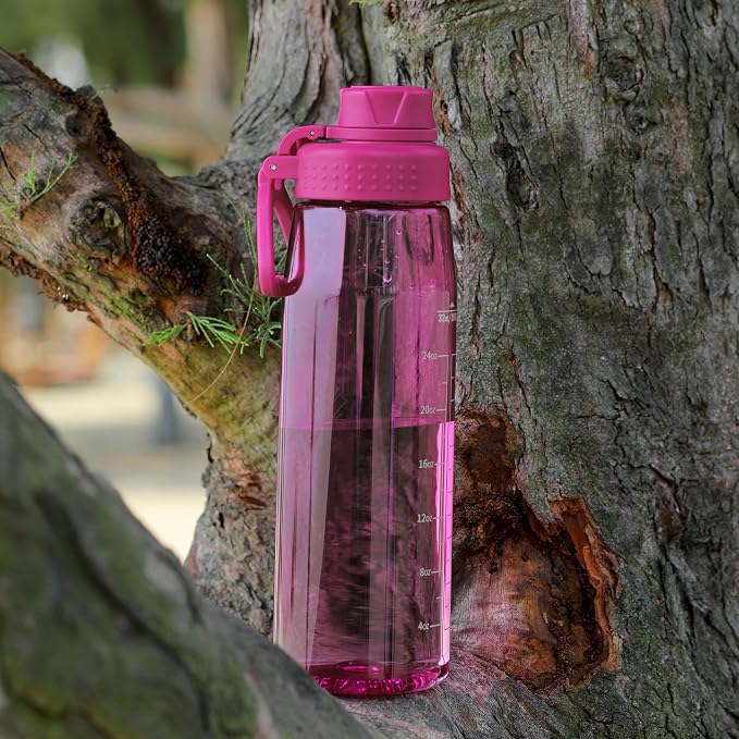 32oz Clear Water Bottle - BPA-Free Tritan Plastic, Fast Flow Spout Lid, Wide Mouth & Leakproof Design Hiking Water Bottle Suitable for Travel, Outdoors, Gym, Travel, Home, School (Rose)