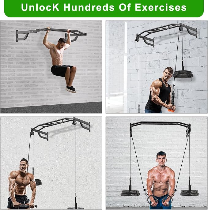 SELEWARE 48'' Heavy Duty Wall Mount Pull Up Bar with Cable Pulley System | Multi-function Chin up Bar with Cable Pulleys LAT Pulldown Attachments Heavy Bag Hanger for Home/Garage Gym Strength Training