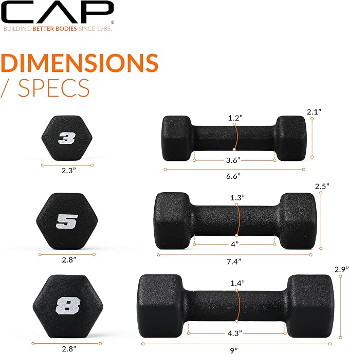 CAP Barbell Neoprene Dumbbell Weights Pairs & Sets | Black