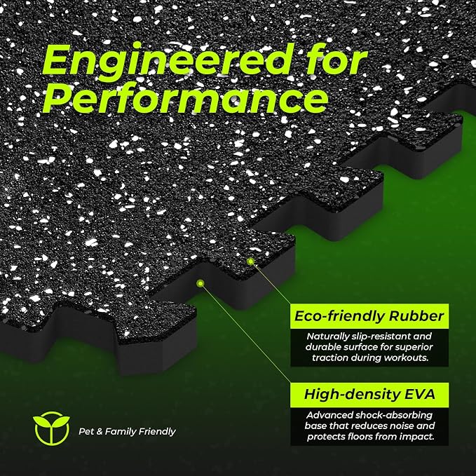0.56'' Thick 48 Sq Ft Rubber Top High Density EVA Foam Exercise Gym Mats Non-Slip 12 Pcs - Interlocking Puzzle Floor Tiles for Home Gym Heavy Workout Equipment Flooring - 24 x 24in Tile