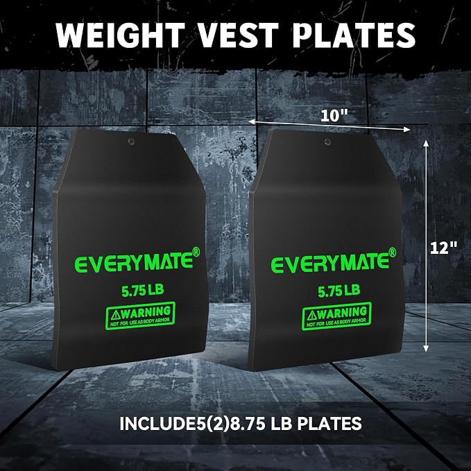 EVERYMATE Tactical Weighted Vest Plates – 3.75/5.75/8.75/14.5/19.75LB Pairs – Insert Weighted Vest Plates- Contoured Ergonomic Fit – WODs, Strength Training, Running, Weight Plates for Vest