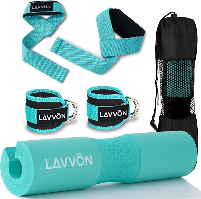 Barbell Pad Set - Hip Thrusts Pads for Squat&Lunges/Bench Press Bar Padding | Standard Olympic Weight Bar Foam Pad,Gym Accessories for Women with Bar Bad -With Ankle Straps,Wrist Straps for Weightlifting
