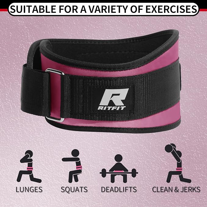 RitFit Weight Lifting Belt 6 Inch for Squats Deadlift Strength Training | Padded Lumbar Support, Self-Locking Gym Belt for Men & Women, Squats, Lunges, Deadlift, Thrusters