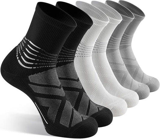 IRAMY Compression Ankle Support Crew Socks Men Women Wicking Plantar Fasciitis Relief Running Hiking Socks 3 Pairs