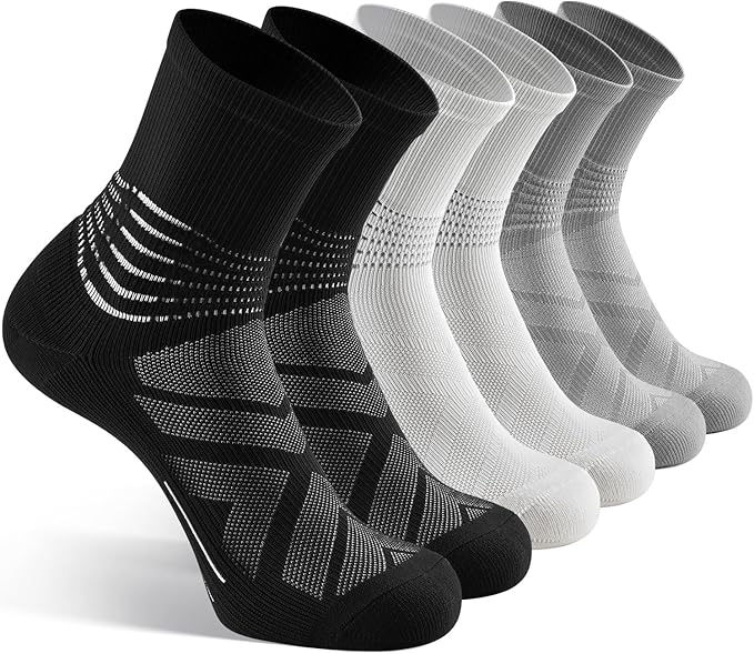 IRAMY Compression Ankle Support Crew Socks Men Women Wicking Plantar Fasciitis Relief Running Hiking Socks 3 Pairs