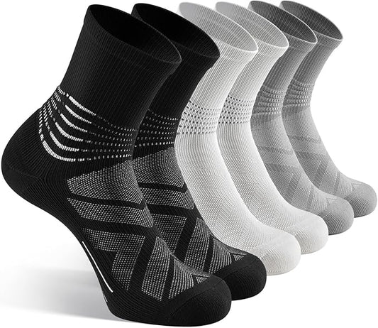 IRAMY Compression Ankle Support Crew Socks Men Women Wicking Plantar Fasciitis Relief Running Hiking Socks 3 Pairs