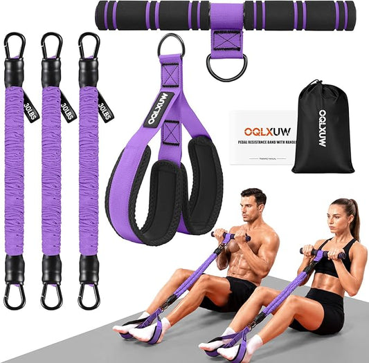 Upgraded Multifunction Pedal Resistance Band with Handle, Adjustable Foot Pedal Resistance Bands for Core, Arm, Legs, Body Strength, Portable Home Gym Workout Equipment for Men & Women