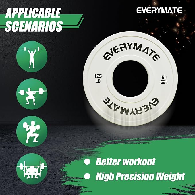 EVERYMATE Change Weight Plates 1.25LB 2.5LB 5LB Set Fractional Plate Olympic Bumper Plates for Cross Training Bumper Weight Plates Steel Insert Strength Training Weight Plates