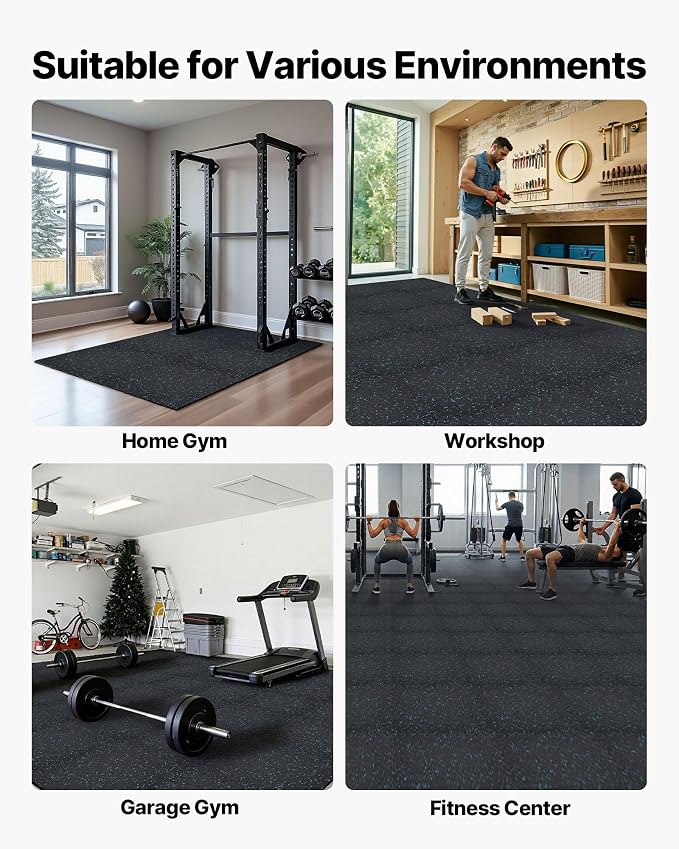 VEVOR 0.4Inch 96sq.ft 24 Tiles Gym Flooring for Home Gym, Rubber Top with High Density EVA Foam, 24 x 24In Gym Floor Exercise Equipment Mats, Interlocking Gym Mats, Puzzle Workout Mats, Black & Blue | Rubber Top with High Density EVA Foam, Lightweight ...
