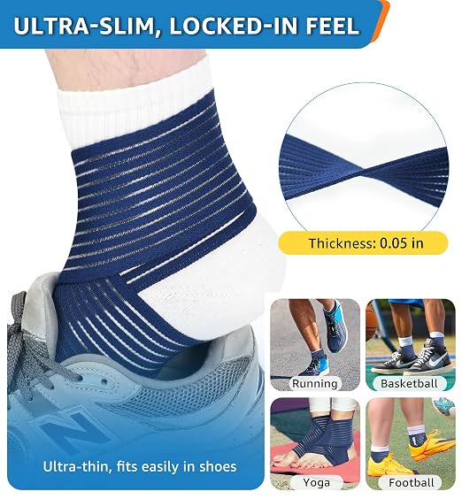 Ankle Brace 2 Pack, Adjustable Compression Support Wrap for Men & Women – Ideal for Sprains, Plantar Fasciitis, Tendonitis, Arthritis – Breathable, Fits in Shoes for Running Sports Gym (Navy Blue)