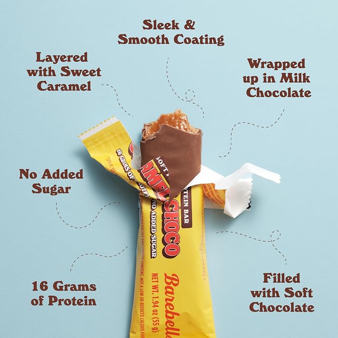 Barebells Soft Protein Bars Caramel Choco - 12 Count, Pack of 2 - Protein Snacks with 16g of High Protein - Fluffy Chocolate Protein Bar with 2g of Total Sugars - Soft Protein Snack & Breakfast Bars