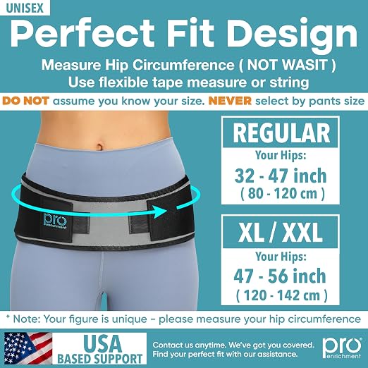 Pro Enrichment Sacroiliac SI Joint Hip Belt – USA Patented Lower Back Brace Support – Pelvic, Nerve, Sciatica Pain Relief. Adjustable Hip Brace, Non-Slip Si Belt for Women & Men (Regular)