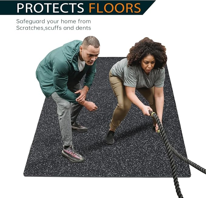 1/2" Thick 48 Sq Ft Rubber Top Gym Flooring, 12 Pcs High Density EVA Foam Exercise Equipment Mats - Interlocking Floor Tiles for Home Gym - 24 x 24in Tile, Black