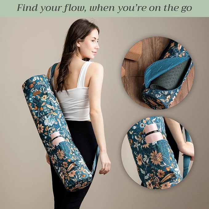 Maison d' Hermine Yoga Mat Duffle Bag Gym Tote Yoga Mat Carry Bag | Cylindrical bag for Woman Men Gifts Adjustable shoulder straps with Drawstring Water Bottle Pocket and zipper pocket