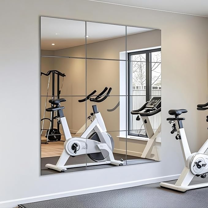 12" x 12" Glass Wall Mirror Tiles for Wall, Frameless Full Length Mirrors Wall Mounted for Home Gym Mirror Yoga Bedroom Dancing Studio Dressing Room (12PCS)