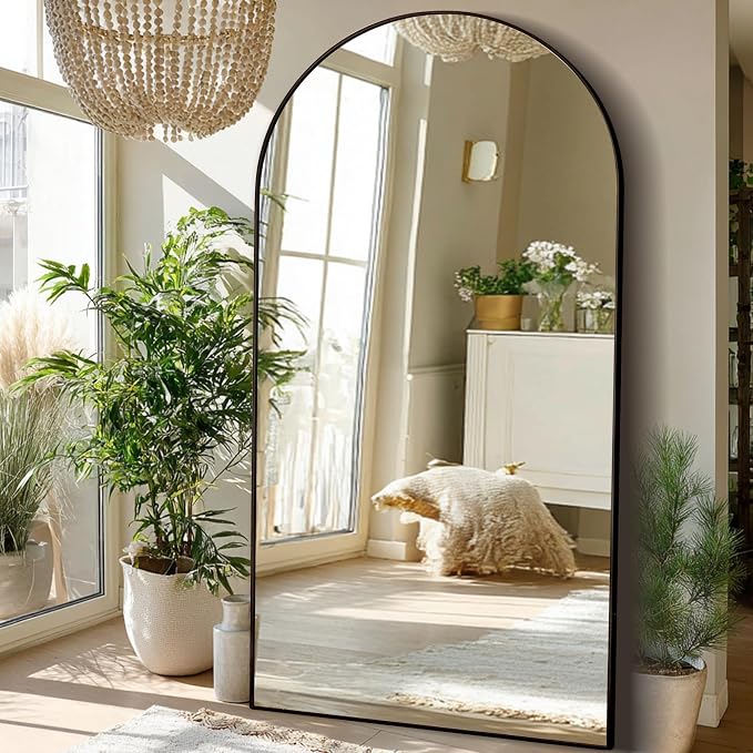 Beauty4U 79" x 39" Arched Full Length Mirror with Stand, Black Floor Mirror | Large Standing, Leaning, or Wall-Mounted Tempered Full Body Mirror with Metal Frame for Bedroom, Closet, Modern Home Decor