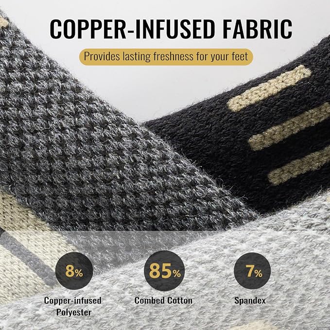 6 Pairs Copper Ankle Compression Socks for Men and Women | Copper Graduated Compression Socks with Terry Cushioning and Arch Support, Breathable Mesh Design, Machine Washable