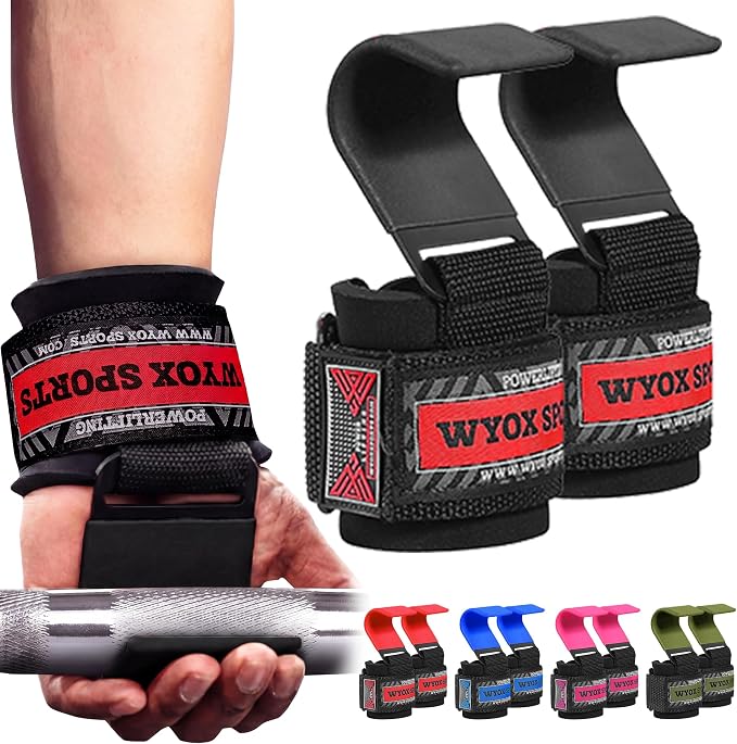 Weight Lifting Hooks for Men & Women – Heavy Duty Gym Hooks with 8mm Padded Wrist Support Grips to Lift Heavier, Reduce Grip Fatigue & Improve Performance for Deadlifts, Pull Ups & Rows, Pair of 2