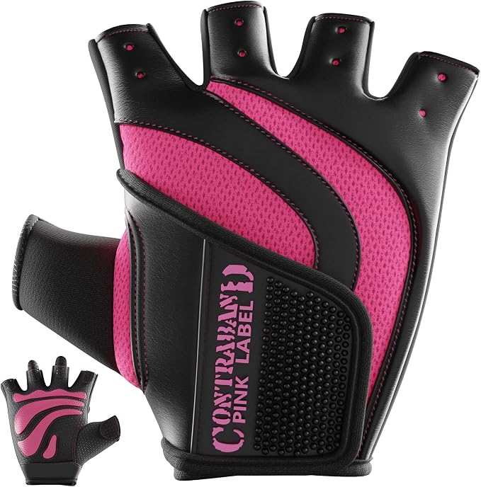 Contraband Pink Label 5437 Womens Extreme Grip Weight Lifting Gloves w/Heavy Rubber Padded Palm (Pair) - Heavy Duty Palm w/Griplock Silicone & Rubber Grip Pads for Gym Workouts
