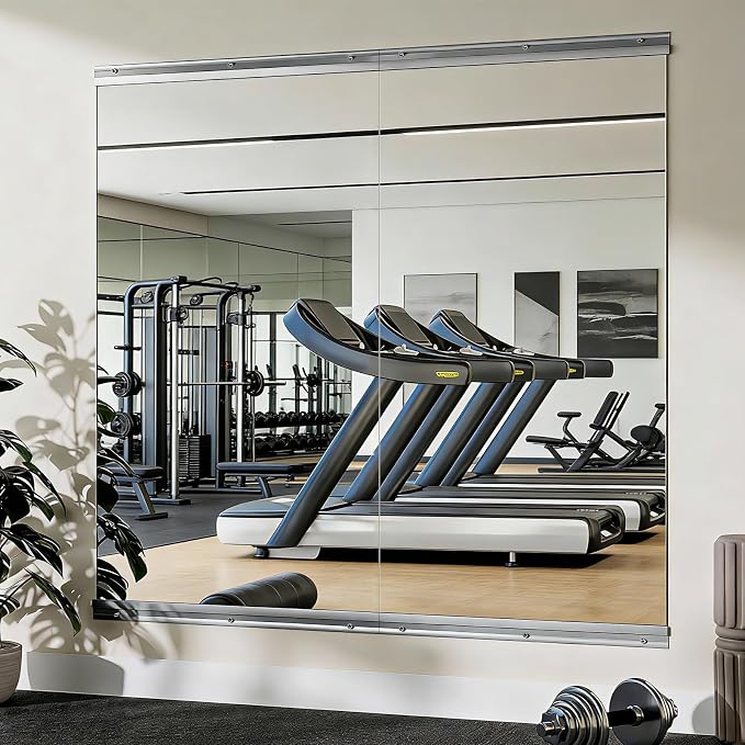 VooBang Home Gym Mirror 2 PCS 33"×60", Frameless Wall Mirror Full Length | Shatterproof Tempered Glass Large Body Mirror Hanging for Dancing Studio, Exercise, Fineness, Yoga