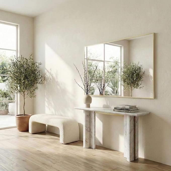 30" x 48" Gold Wall Mirror, 48" x 30" Large Metal Framed Accent Mirror, Horizontal Decor for Dining Room & Bathroom Vanity