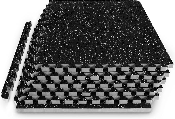 ProsourceFit Rubber Top Exercise Puzzle Mat ¾-inch, EVA Foam, Protective Interlocking Tiles for Home Gym Equipment and Workouts; Grey, 24 SQ FT, 6 Tiles