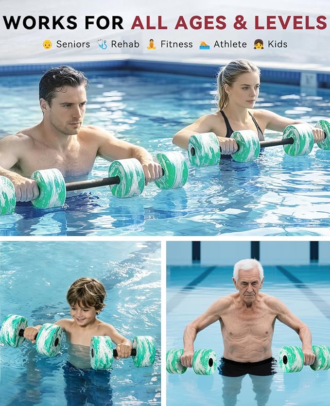 HAPBEAR 3-in-1 Aquatic Exercise Dumbbells, Adjustable Water Weights for Pool Exercise, High-Density EVA Foam Barbell for Water Aerobics Equipment, Physical Therapy & Joint-Friendly Strength Training
