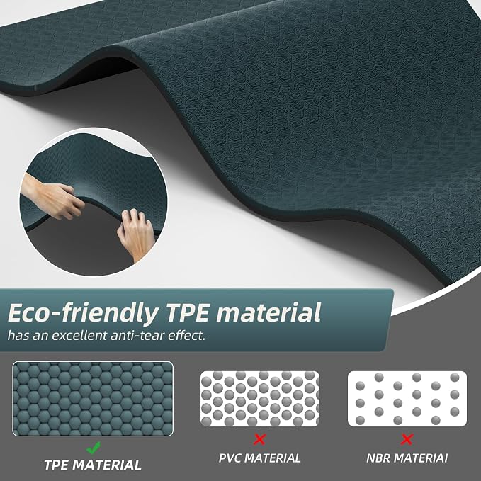 Extra Thick 12mm TPE Exercise Yoga Mat with Strap, 72"L x 24.8"W Non-slip Workout Mat for gymnastics, Pilates, Home, Workout, Gym Floor Fitness