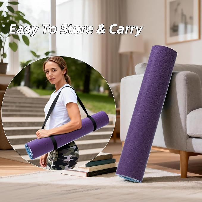 HAHE Wide Yoga Mat 72"x32"x0.4" Thick Pilates Mat with Carrying Strap | Exercise Mats for Home Workout, Wide Non-slip Exercise Mats, Double-Sided POE Fitness Mat for Yoga, Pilates & Travel