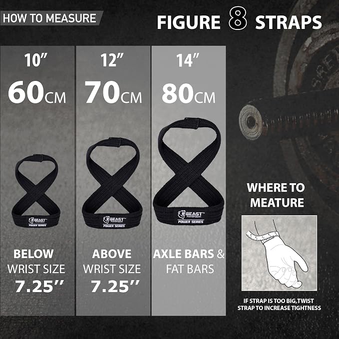 Figure 8 Lifting Strap- Strongman 10-14" Deadlift Straps- True Grip Support & Heavy Duty Wrist Straps for Weightlifting Women Men- Hand Straps for Weight Lifting Figure 8 Straps for Gym Workout