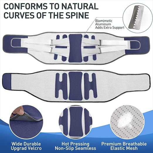 Back Brace for Lower Back Pain - Lumbar Support with Bionic Support System, Adjustable Belt for Men Women, Relieves Sciatica, Herniated Disc, Scoliosis, Posture Correction for Workout, Daily Use, Heavy Lifting (Blue,XX-Large)