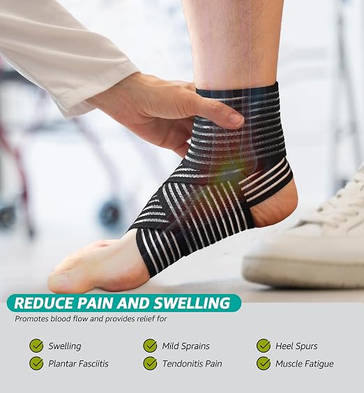 Foot & Ankle Brace 2 Pack, Adjustable Compression Wrap for Men & Women – Helps with Sprains, Plantar Fasciitis, Achilles Tendonitis, Arthritis, Running, Sports, Gym – Fits in Shoes (Black)
