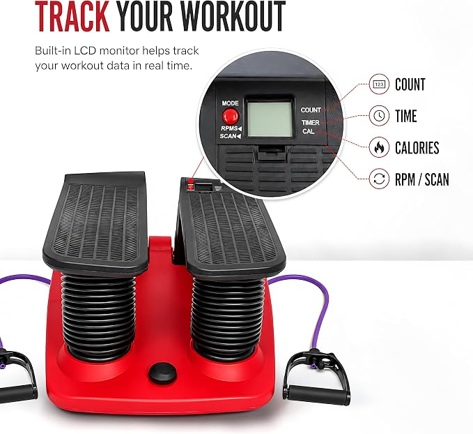 Air Stepper Machine with Resistance Bands | Adjustable Air Resistance Mini Stepper, LCD Monitor, Low Impact Cardio Workout Equipment for Home Gym, 300 lb Capacity