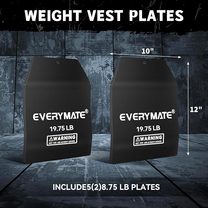 EVERYMATE Tactical Weighted Vest Plates – 3.75/5.75/8.75/14.5/19.75LB Pairs – Insert Weighted Vest Plates- Contoured Ergonomic Fit – WODs, Strength Training, Running, Weight Plates for Vest