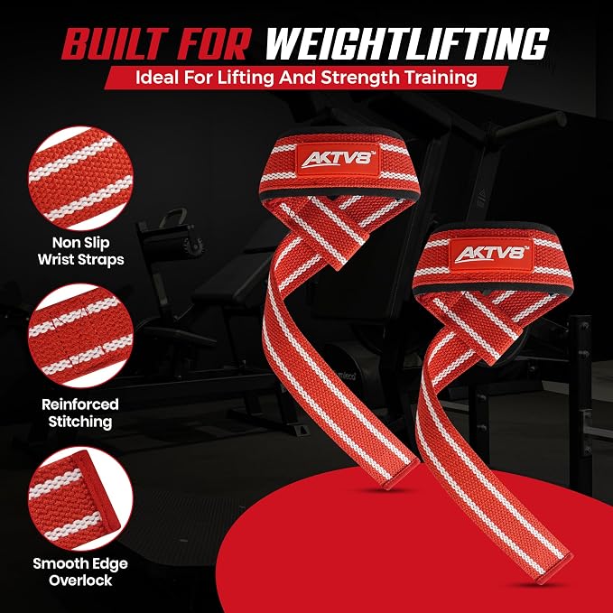 AKTV8 Lifting Straps for Deadlifts, 23 inch 4mm Padded Wrist Straps for Gym | Stronger Grip During Weight Lifting & Powerlifting, Heavy Duty Polyester-Cotton Gym Straps for Pull Ups, Rows & Heavier Lifts