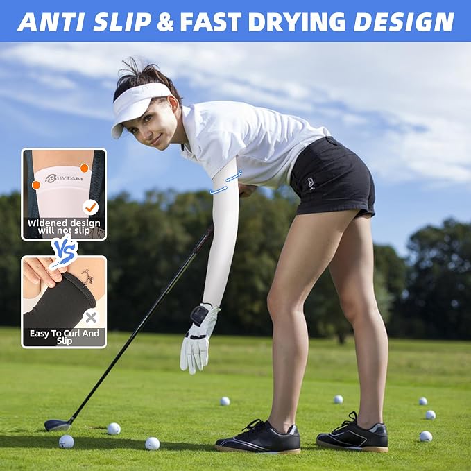 BHYTAKI UV Sun Protection Arm Sleeves, UPF 50 Sports Cooling Arm Compression Sleeves for Men Women Teenager