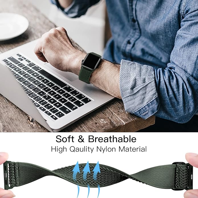 Lerobo Stretchy Nylon Solo Loop Band, Compatible with Apple Watch Series 11 10 9 8 7 6 5 4 3 SE3/2/1 Ultra3/2/1, Adjustable Strap for iwatch Band 44mm 45mm 46mm 49mm 42mm 40mm 41mm 38mm for Women Men